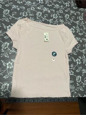 Aeropostale Women's Pale Pink Ribbed Short Sleeve Tee